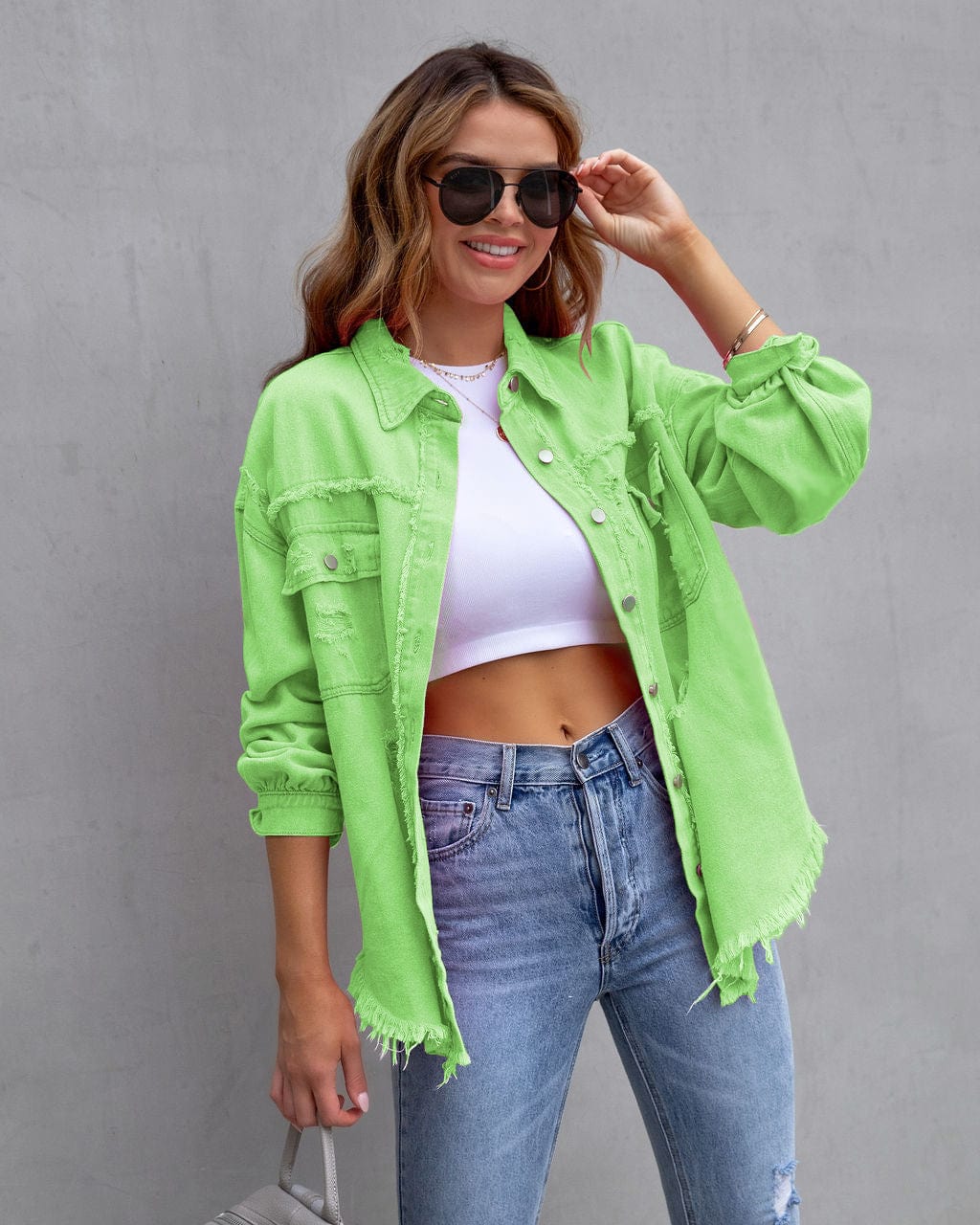 Women's Ripped Shirt jacket Casual Tops