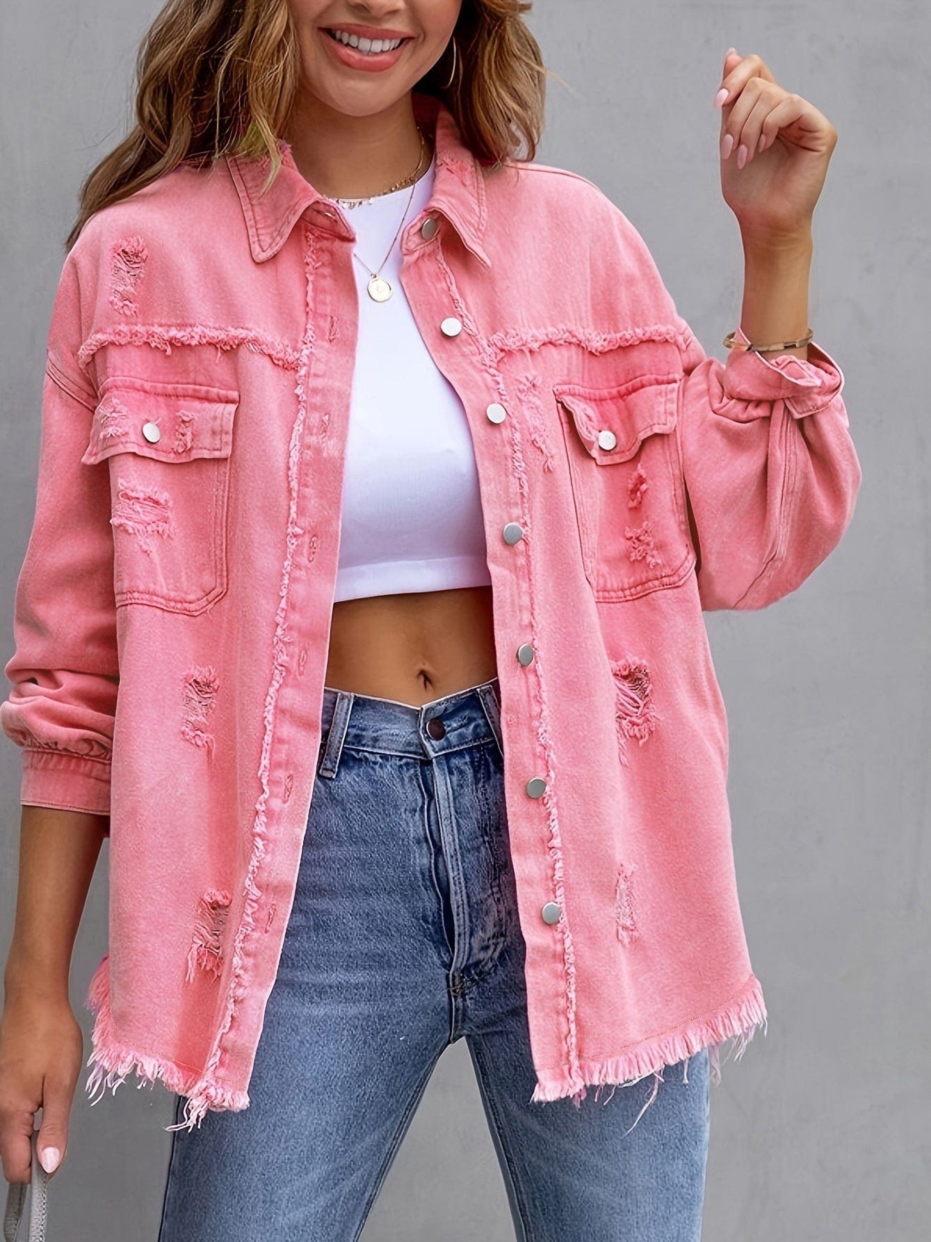 Women's Ripped Shirt jacket Casual Tops