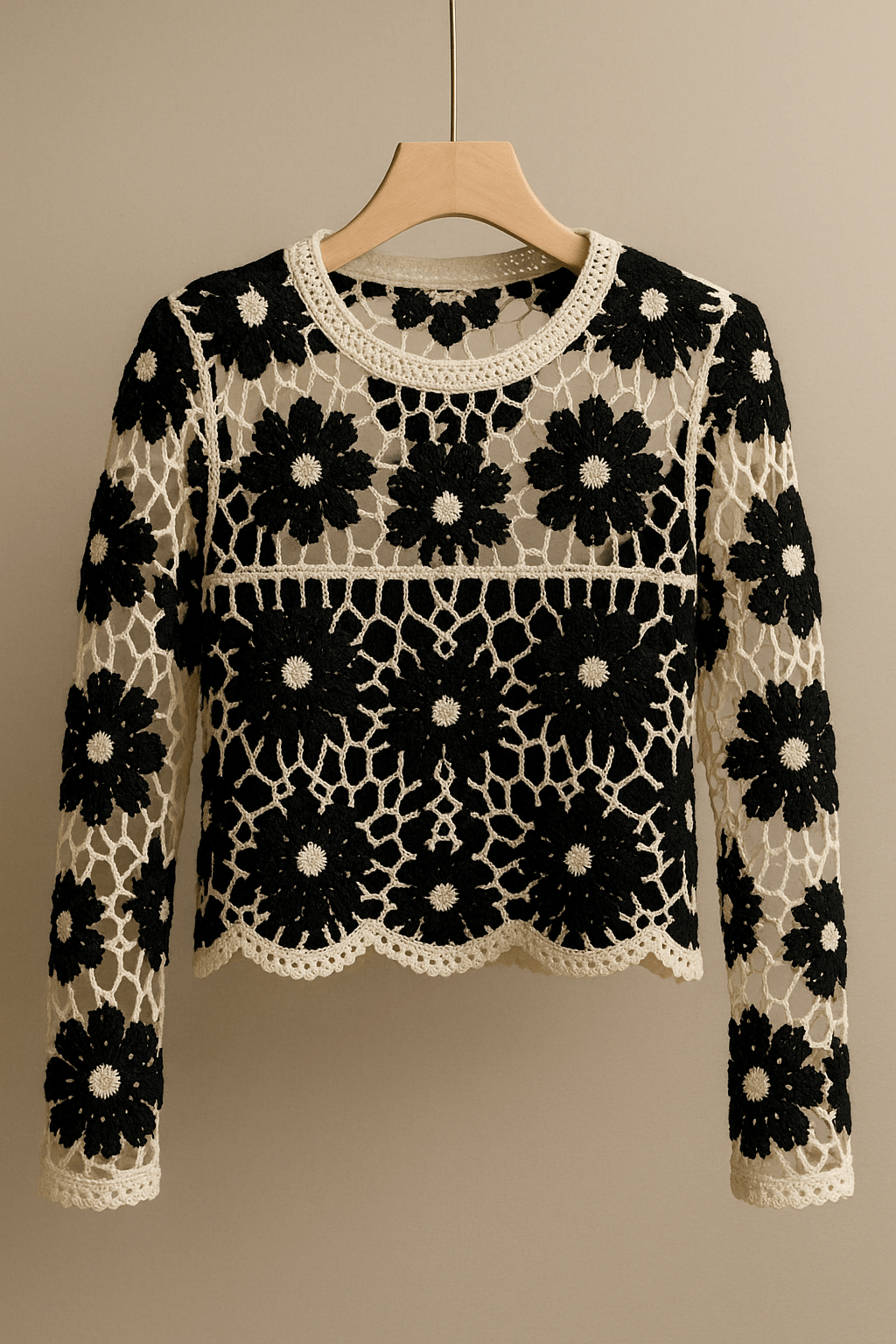 French Style Unique Crocheted Hollow Sweater