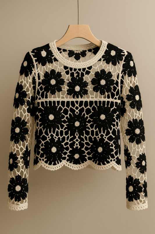 French Style Unique Crocheted Hollow Sweater