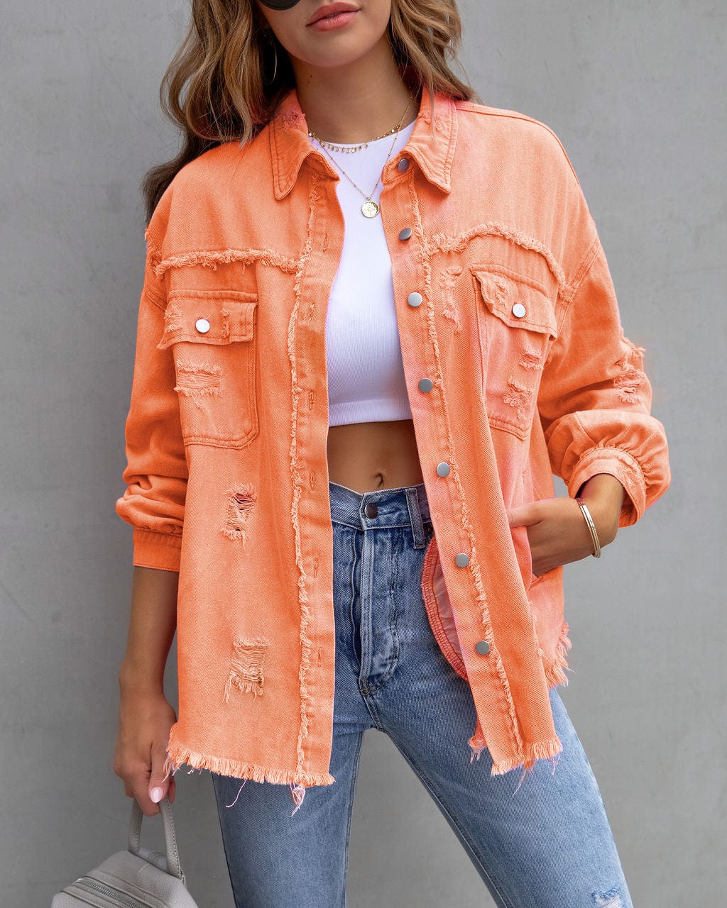 Women's Ripped Shirt jacket  Casual Tops
