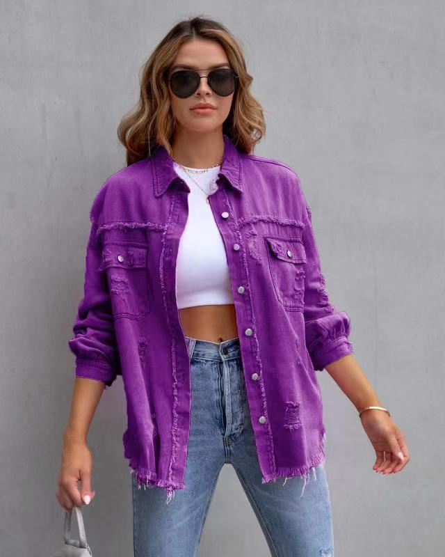 Women's Ripped Shirt jacket  Casual Tops
