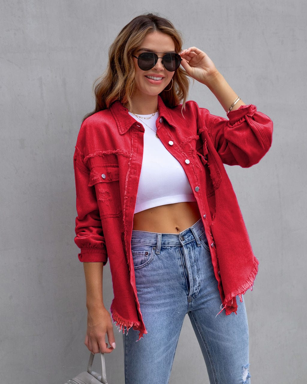 Women's Ripped Shirt jacket  Casual Tops