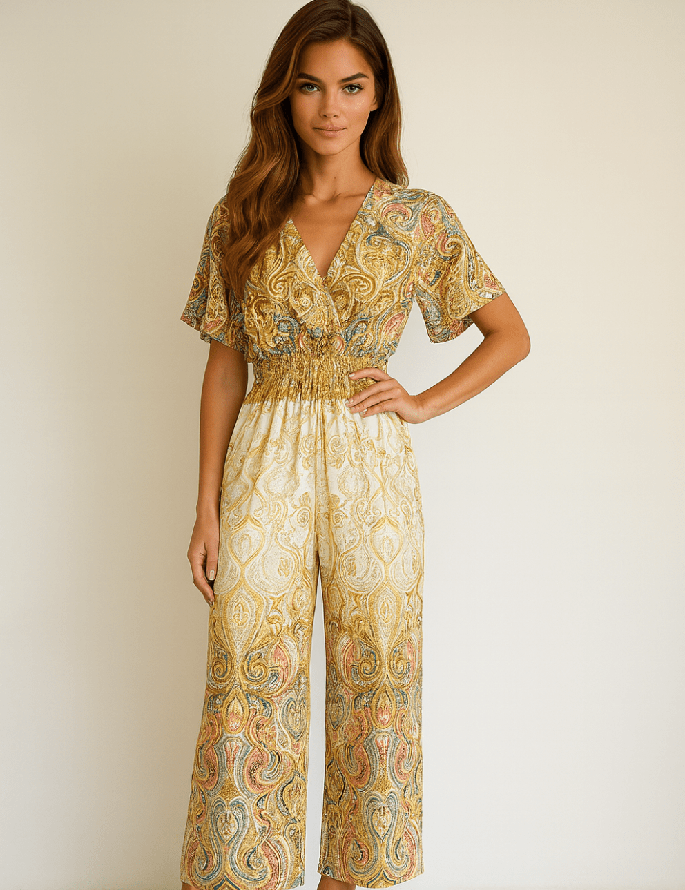 🌸 Women’s Casual V-Neck Jumpsuit – Multicolor, European & American Style, Spring & Summer Outfit 🌸