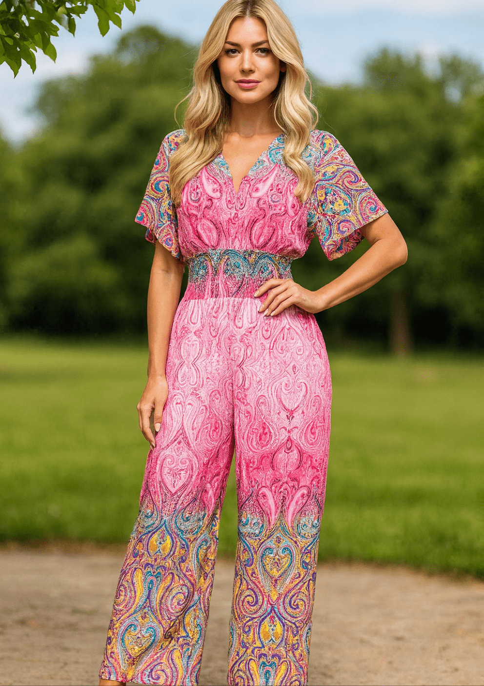 🌸 Women’s Casual V-Neck Jumpsuit – Multicolor, European & American Style, Spring & Summer Outfit 🌸
