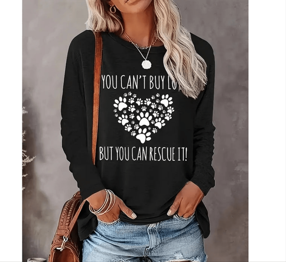 Women’s Paw Print Long Sleeve Casual Tee