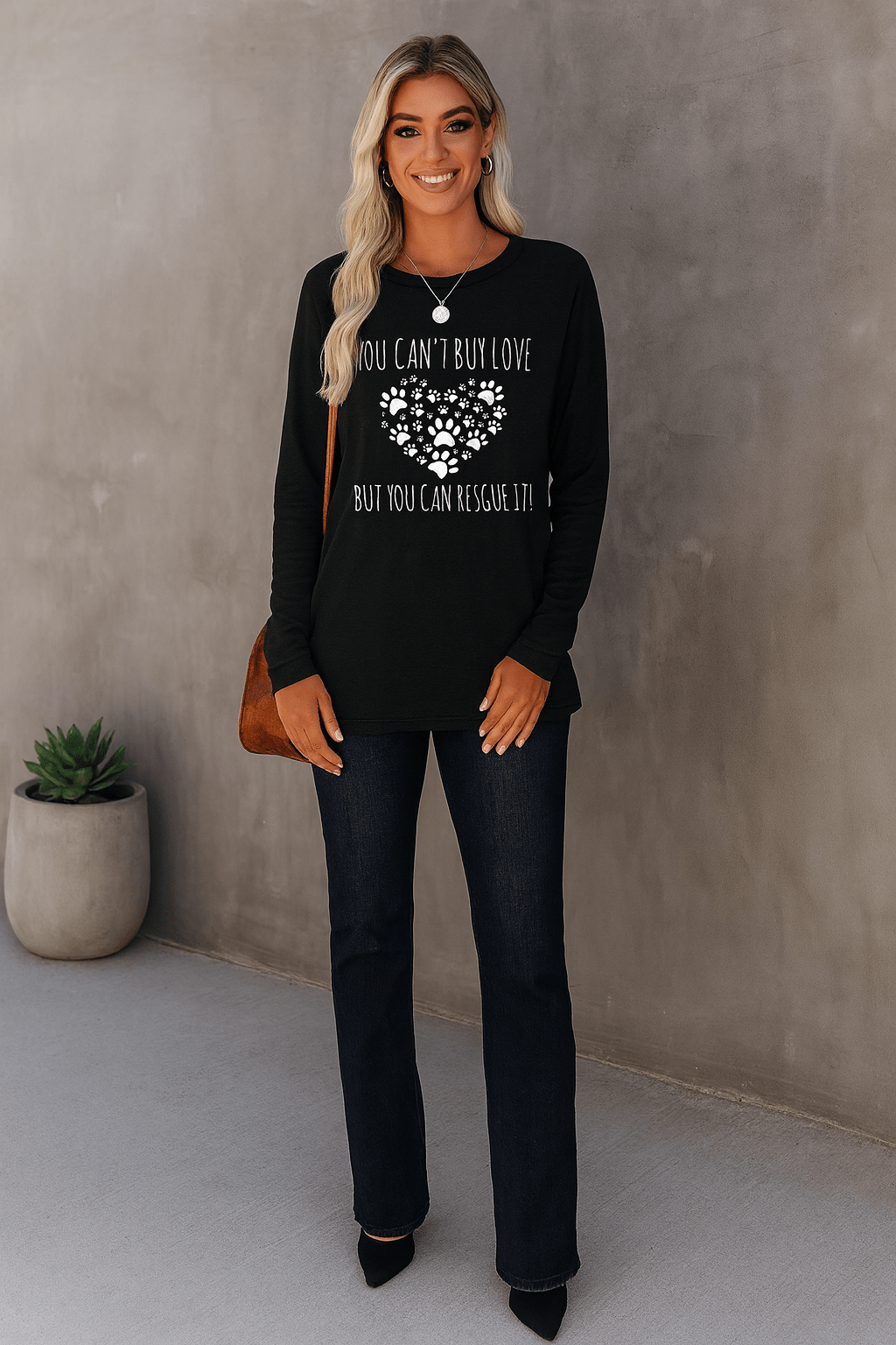 Women’s Paw Print Long Sleeve Casual Tee