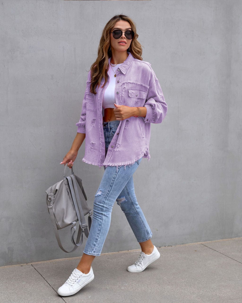 Women's Ripped Shirt jacket  Casual Tops