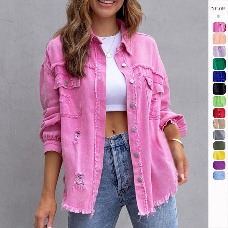 Women's Ripped Shirt jacket  Casual Tops