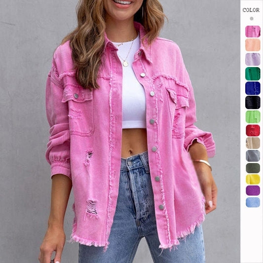 Women's Ripped Shirt jacket  Casual Tops